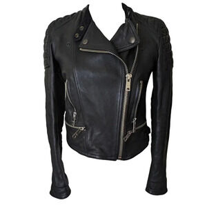 Burberry Brit Biker Jacket in Black Lambskin Leather Size 4